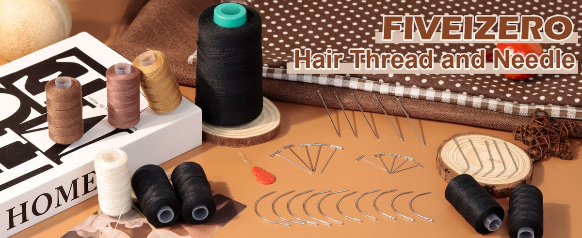Hair Extension Thread Kit with Needles & Pins for Wig Weaving - Black