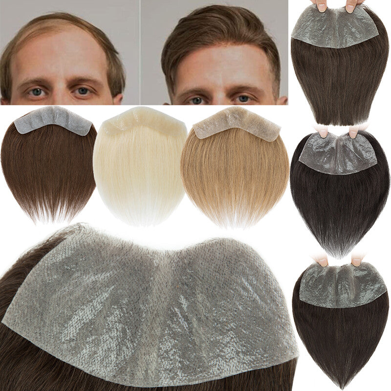 Mens Skin PU Front Hairpiece Toupee for Receding Hairline and Hair Loss