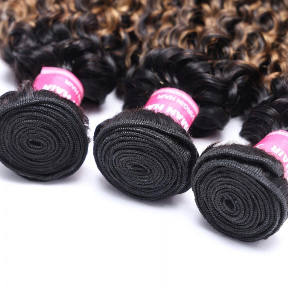 Unice Malaysian Balayage Brown Curly Hair Extensions 3 Bundles Human Hair Weaves