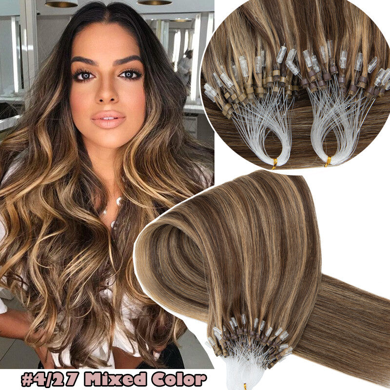 150g Thick Micro Ring Human Hair Extensions with Beads - Ombre
