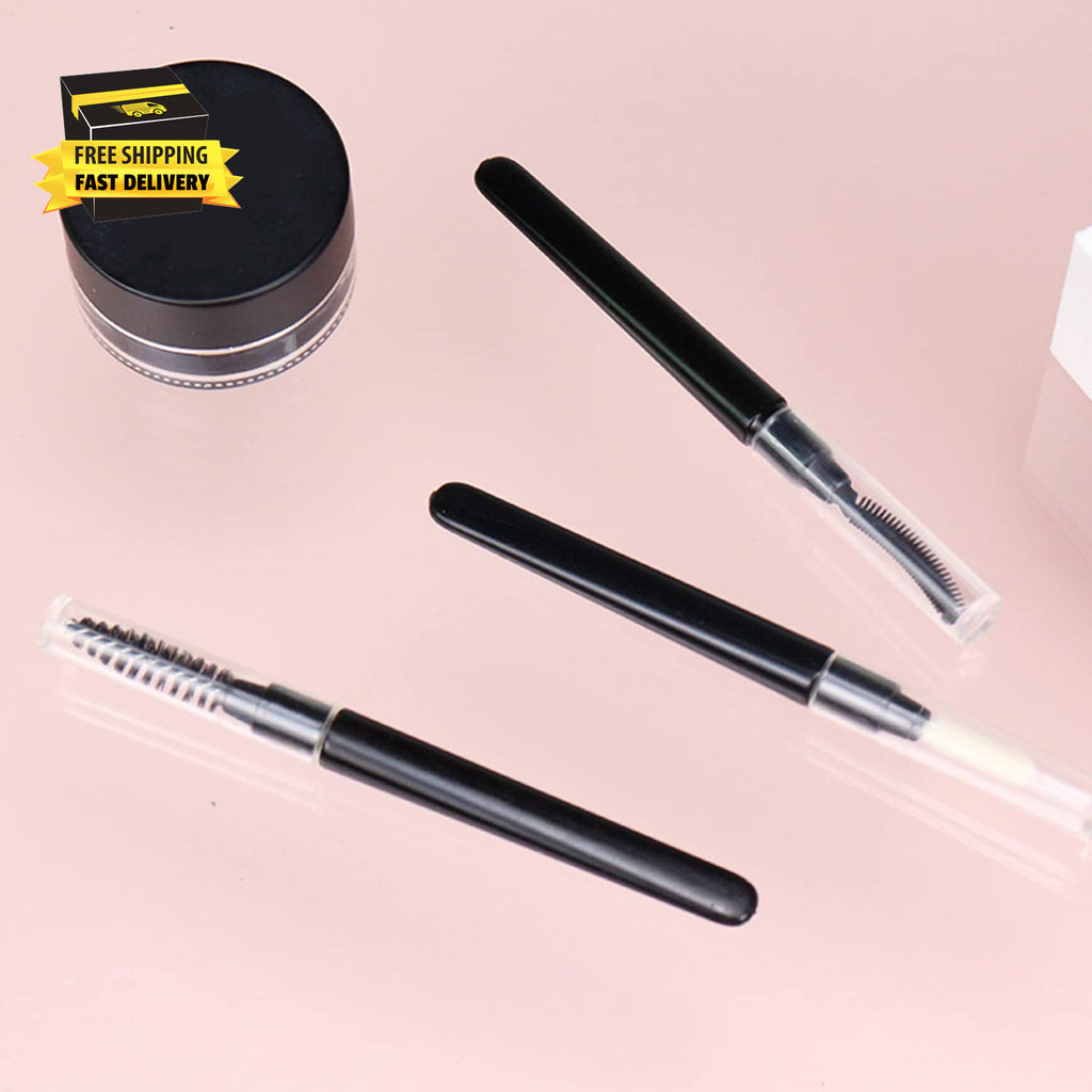 Mini Eyebrow, Eyelash & Lip Makeup Brush Set with Cap - Reusable Portable Tools