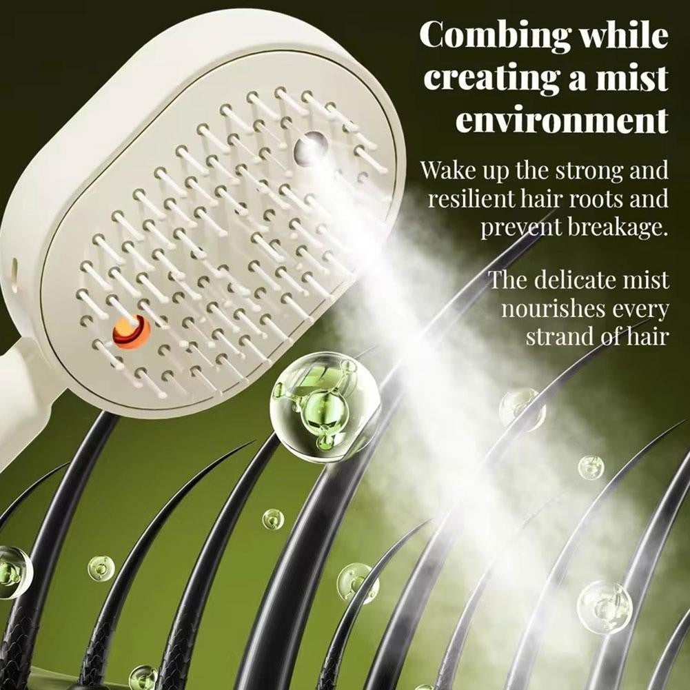 Electric Steam Hair Brush with Nano Mist & Red Light Therapy - Rechargeable, Portable, Detangling & Hydrating