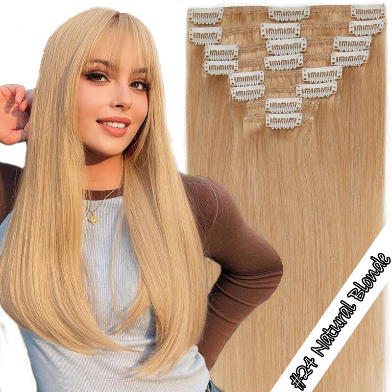 Clip-In 100% Remy Human Hair Extensions for Full Head - Multiple Colors & Lengths