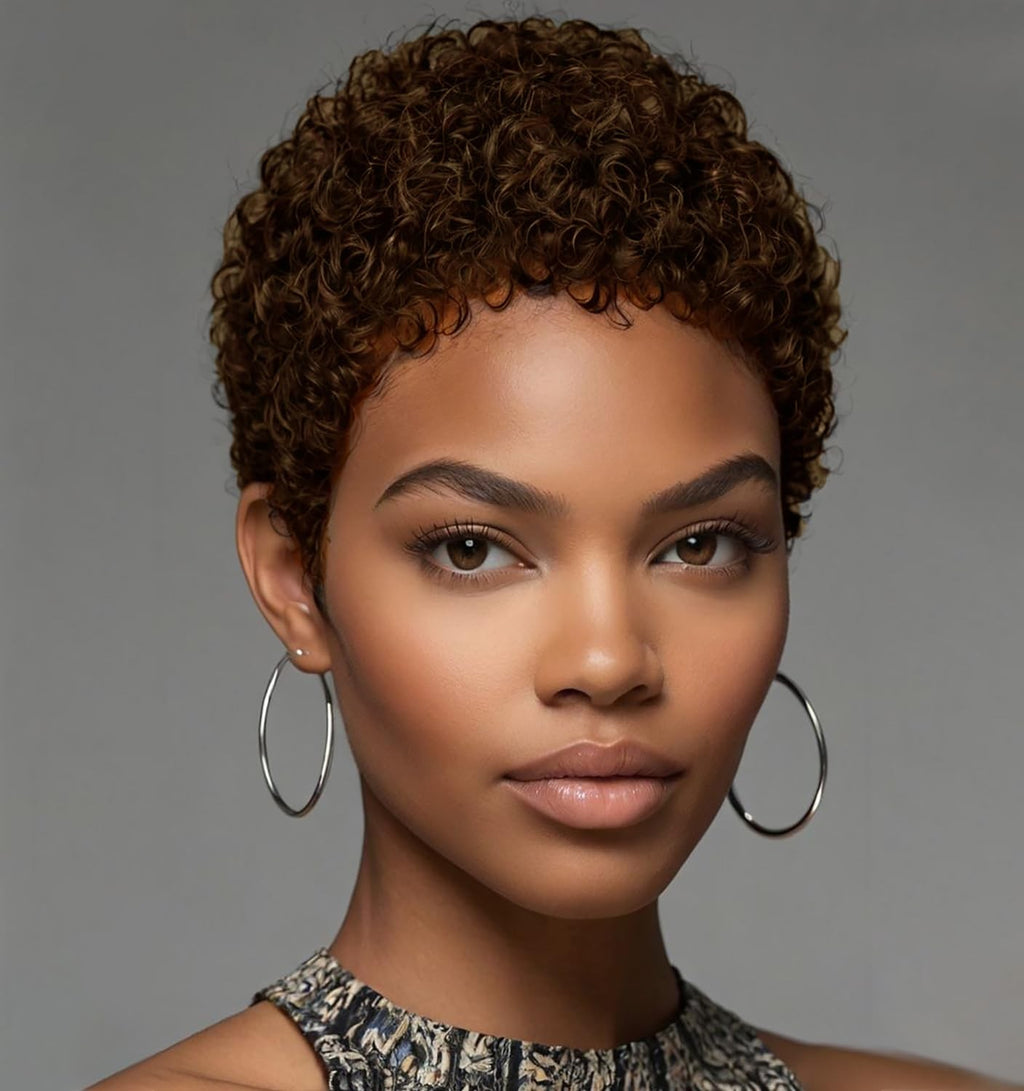 Short Afro Kinky Curly Wig with Natural Black or Platinum Blonde Color