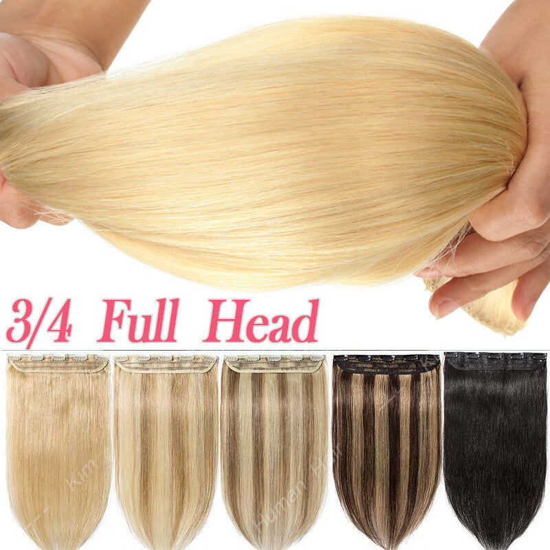 Remy Human Hair Clip-In Extensions 3/4 Full Head Weft - Multiple Colors & Lengths