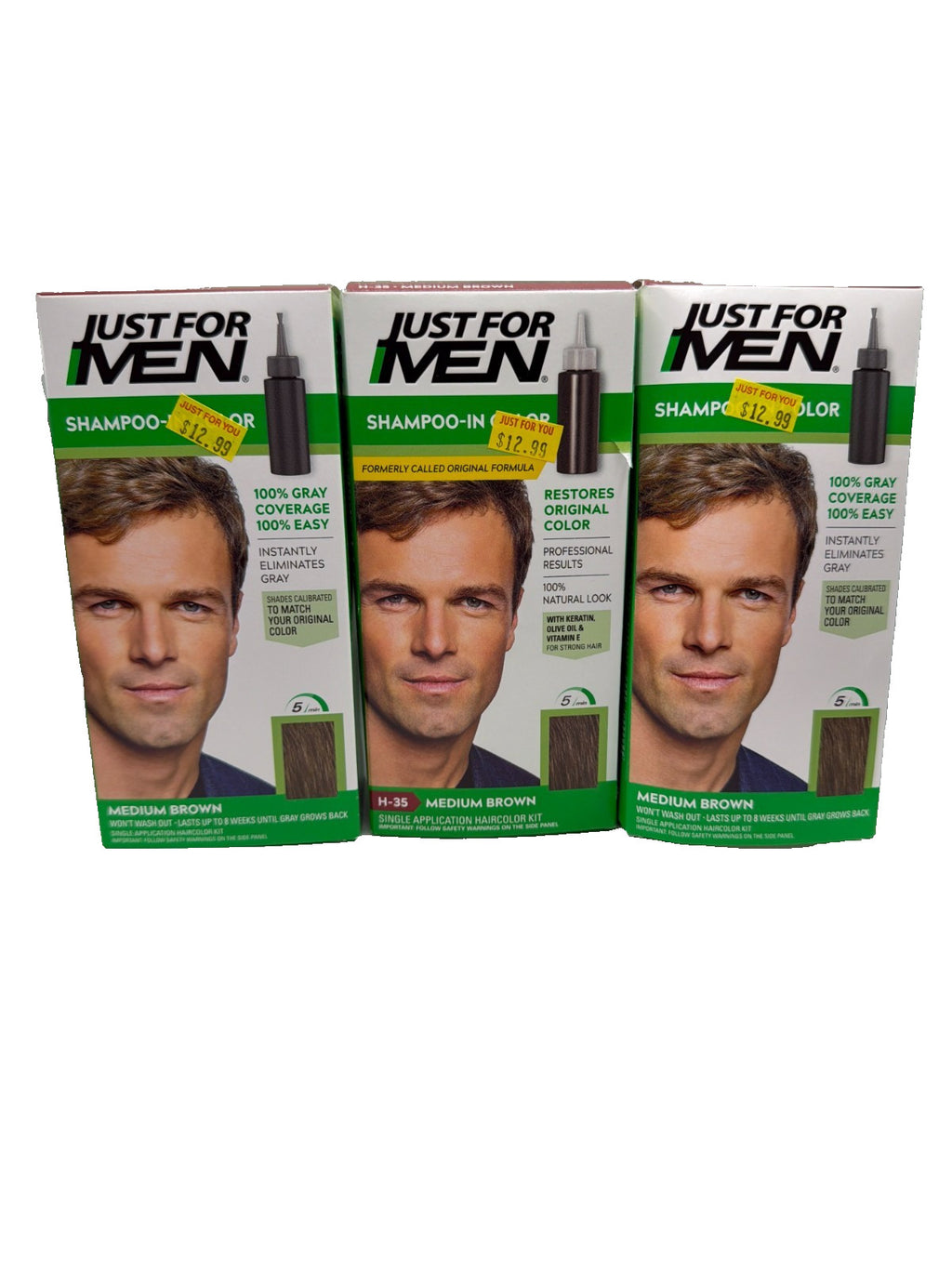 Men's Hair Color Shampoo in Medium Brown H-35 - 3 Pack