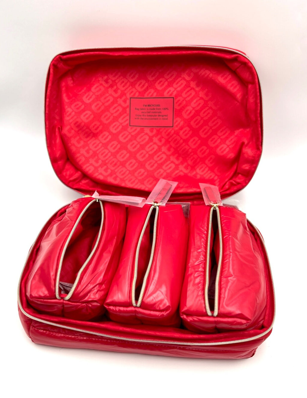 Estée Lauder Fluffy Train Case Set with 3 Small Bags - Red