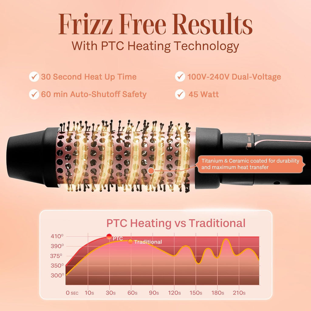 1.5-Inch Heated Round Hair Brush with Ceramic Barrel for Curls & Volume