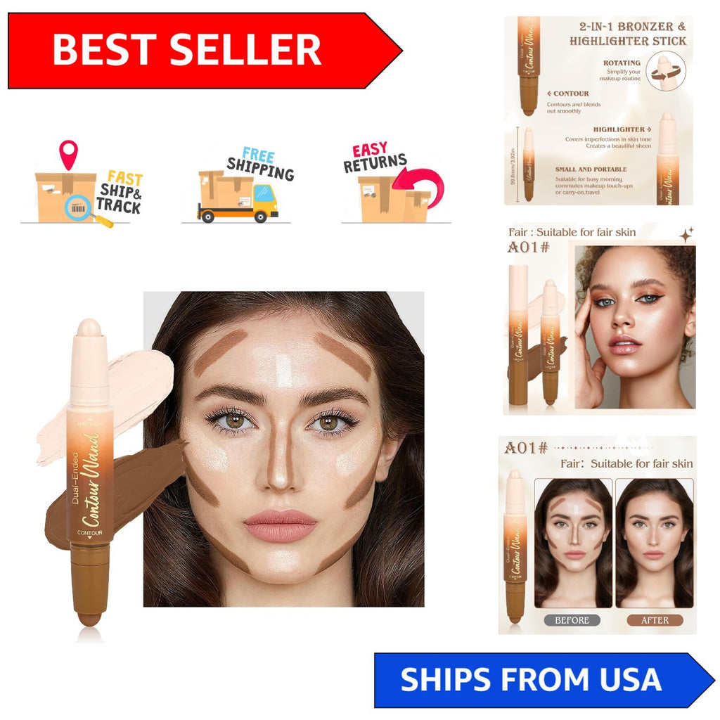 2-in-1 Contour Highlighter Stick for Face Sculpting Waterproof Makeup