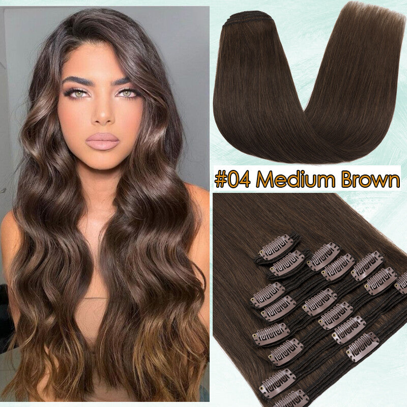 150g Double Weft Clip-In Human Hair Extensions - Full Head, Thick & Natural