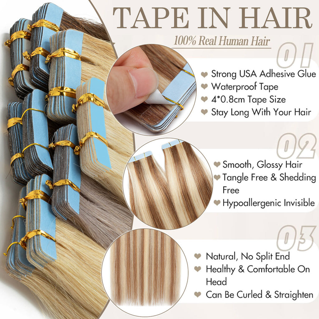 Tape in Hair Extensions 100% Remy Human Hair Balayage Ombre Long & Thick