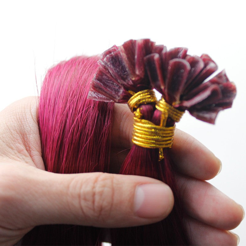 Pre Bonded Keratin U Tip Human Hair Extensions Burgundy 16 Inch 100g