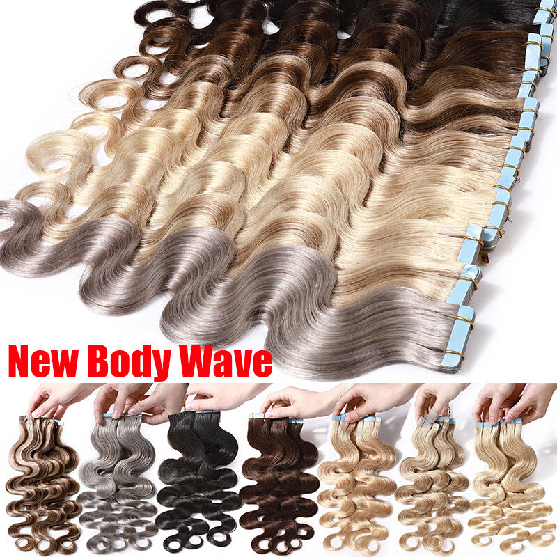 Remy Human Hair Tape-In Extensions Wavy Full Head 200g 80pcs - Multiple Colors & Lengths