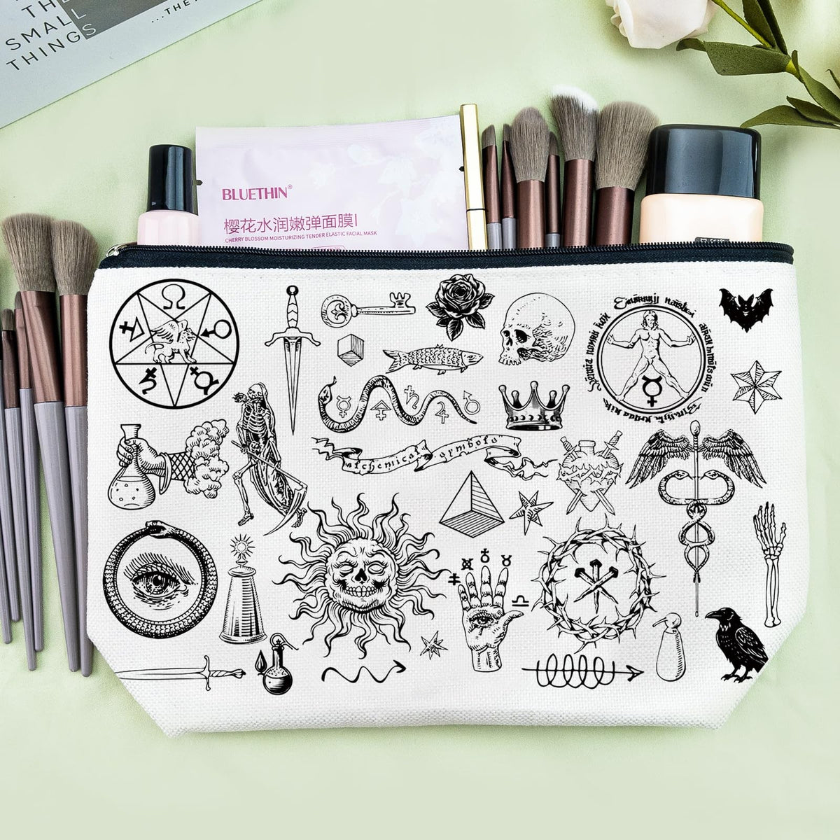 Gothic Makeup Cosmetic Bag for Halloween Witchy Dark Aesthetic
