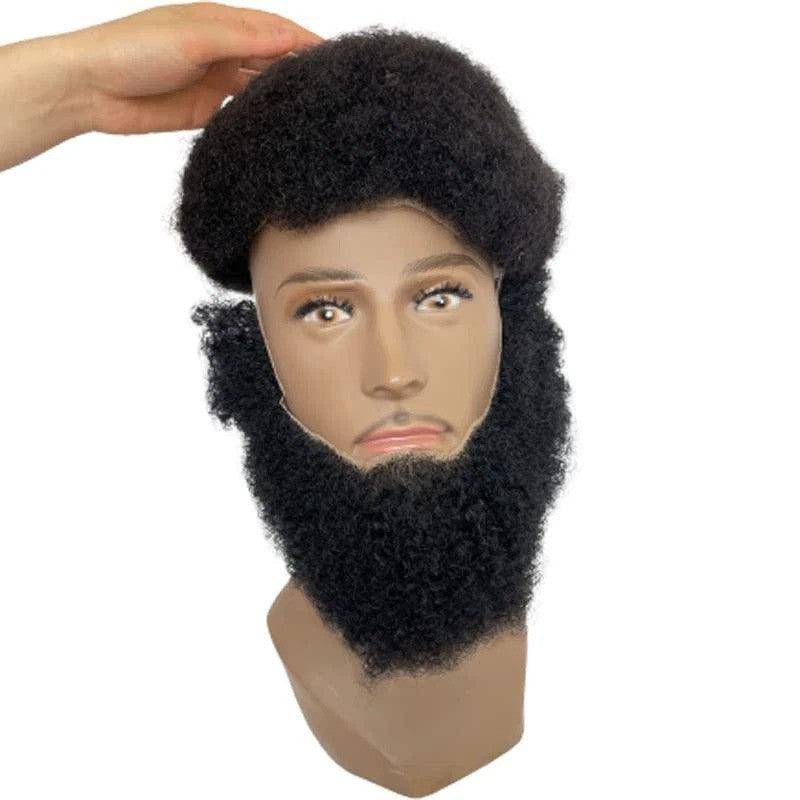 Realistic Afro Curl Beard & Mustache System for Black Men 12x3 Inch