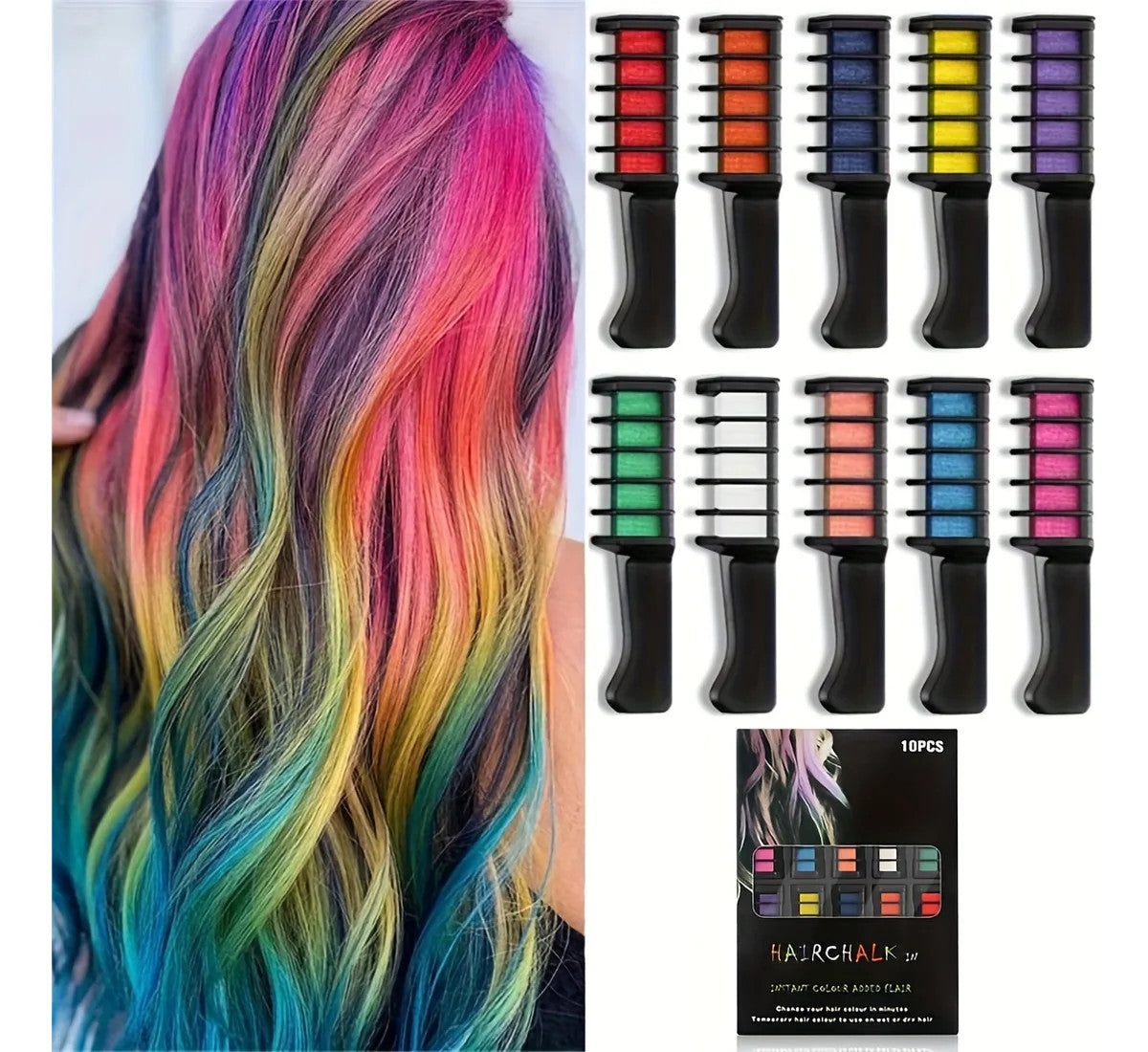 10 Colors Hair Chalk Comb - Temporary Washable Hair Dye Set