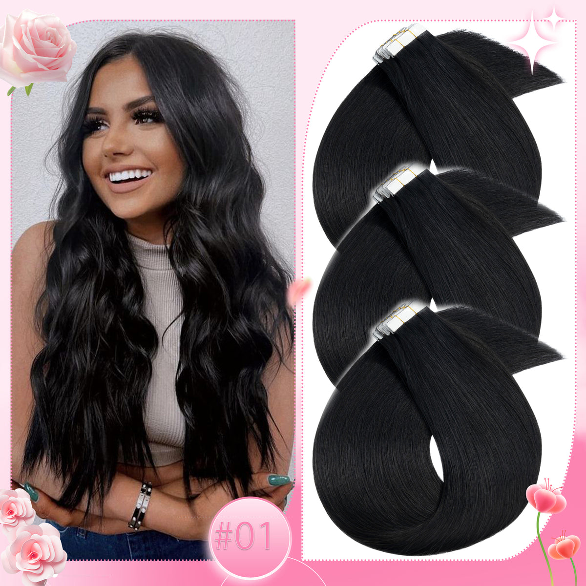Invisible Skin Weft Tape-In Human Hair Extensions - Thick Remy Hair for Full Head