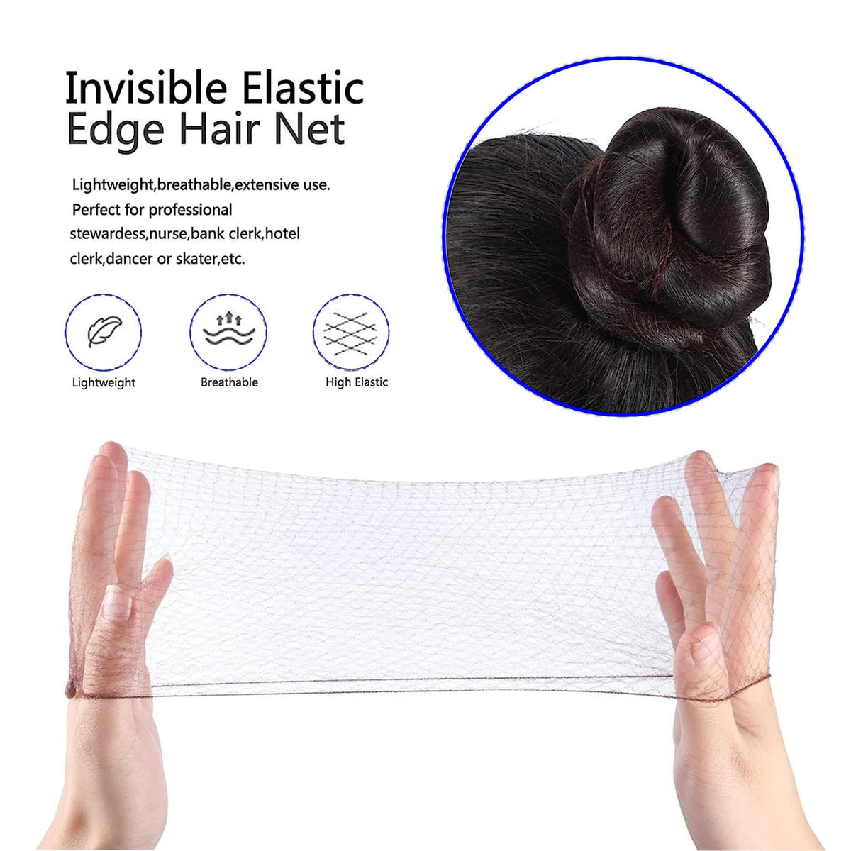 60 Pcs Invisible Hair Nets & U-Shaped Bun Pins for Women - Lightweight Elastic Mesh