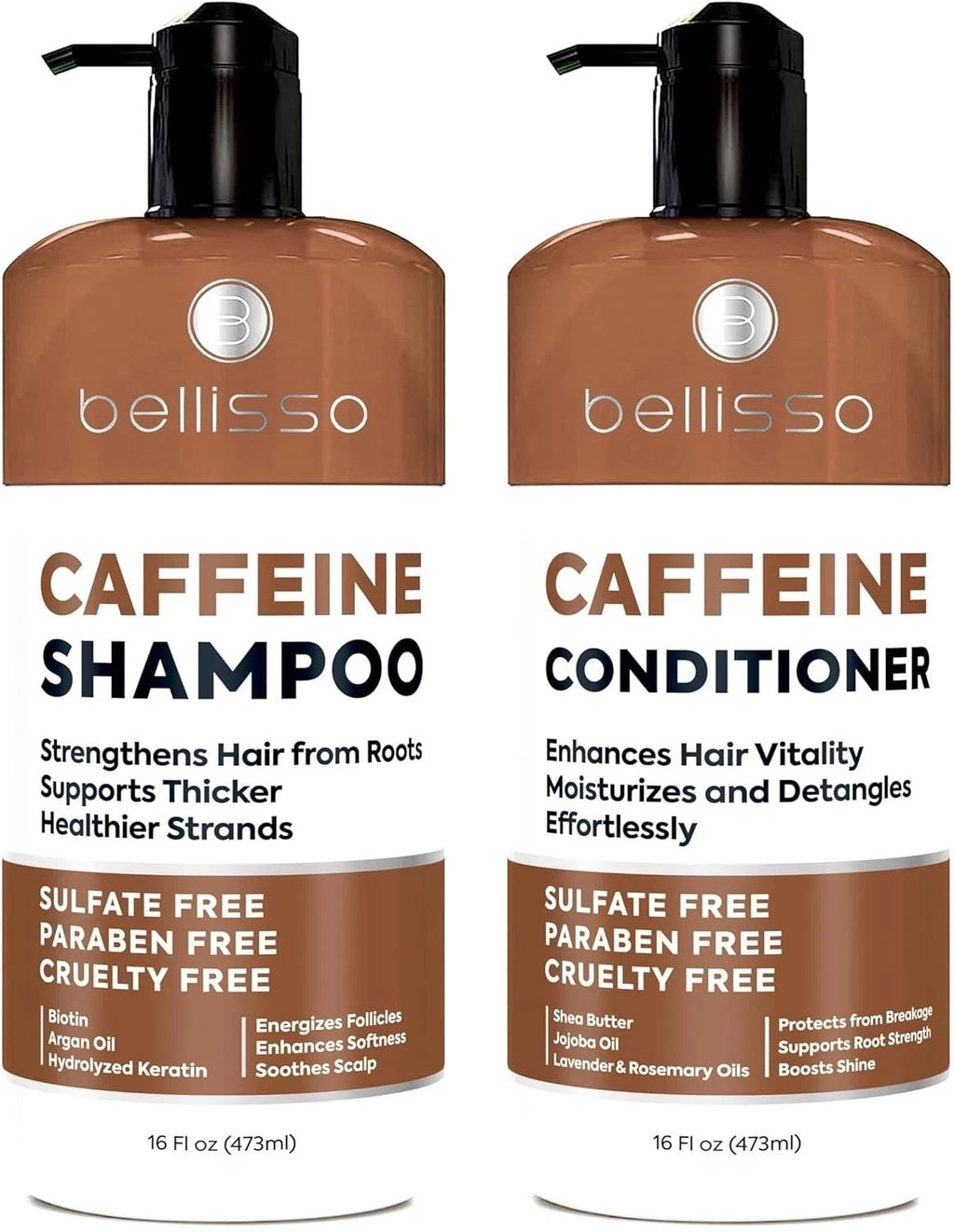 Hydrating Caffeine Shampoo & Conditioner Set - Sulfate-Free Volumizing Hair Care