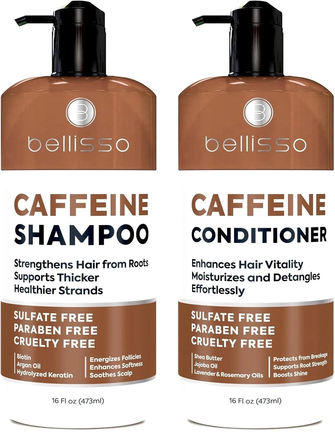 Hydrating Caffeine Shampoo & Conditioner Set - Sulfate-Free Volumizing Hair Care