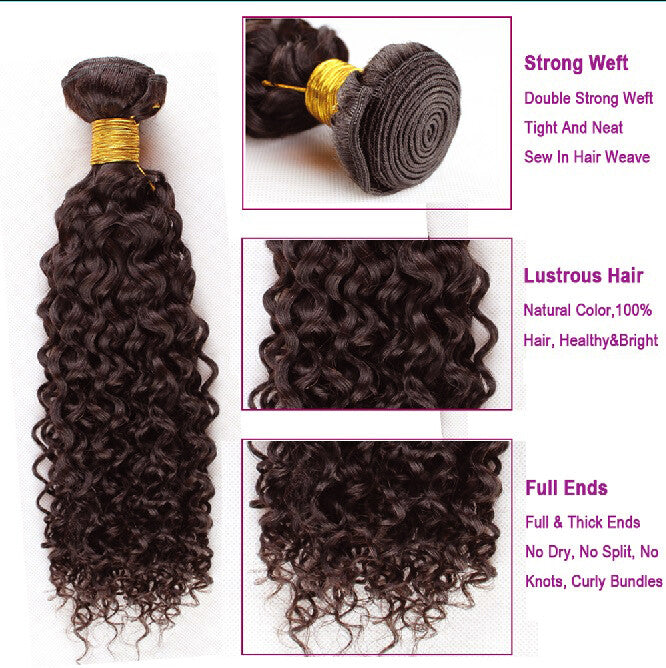 Dark Brown Sew-In Hair Extensions Bundle - Jerry Curl Human Hair 12-18 Inch