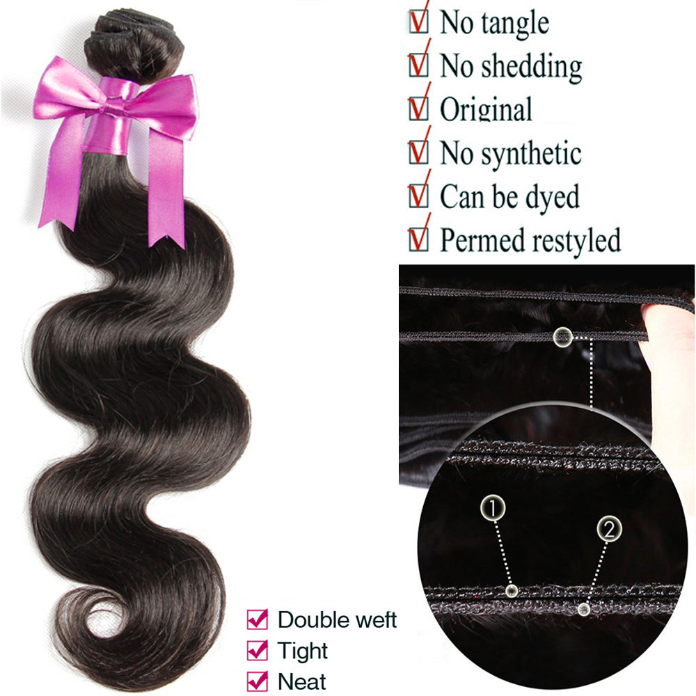 Brazilian & Indian Human Hair Weave Virgin Remy Body Wave - Multiple Lengths & Colors