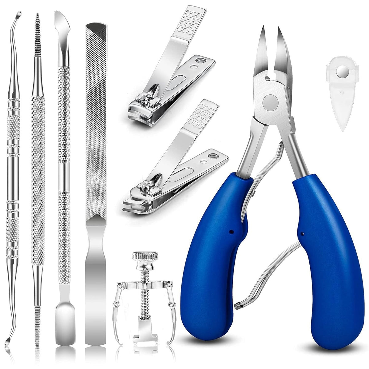 12 Resistant Toenail Clippers for Ingrown Nail Care - Pedicure Tools Set