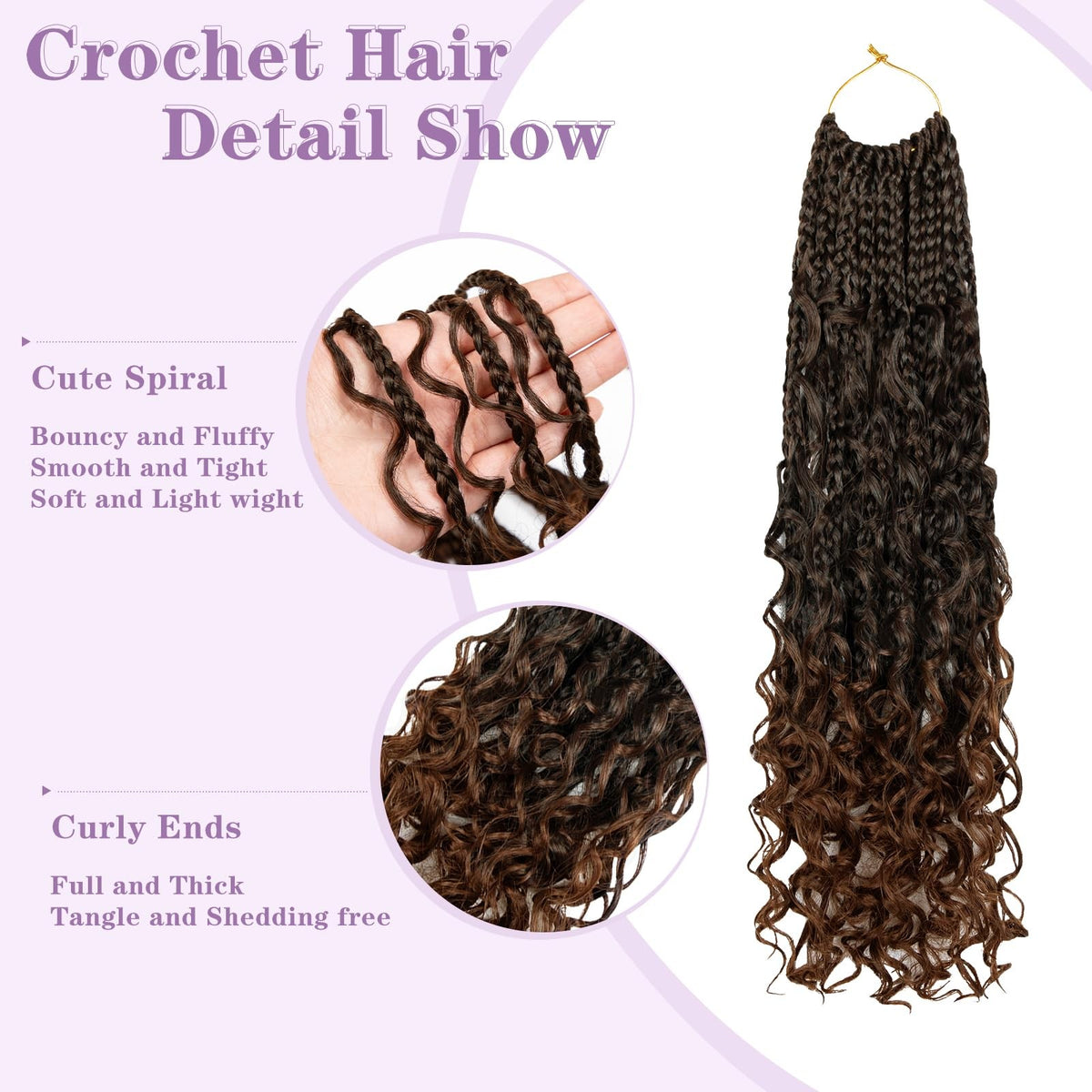Boho Box Braids Crochet Hair 14 Inch Goddess Curl Ends Pre Looped