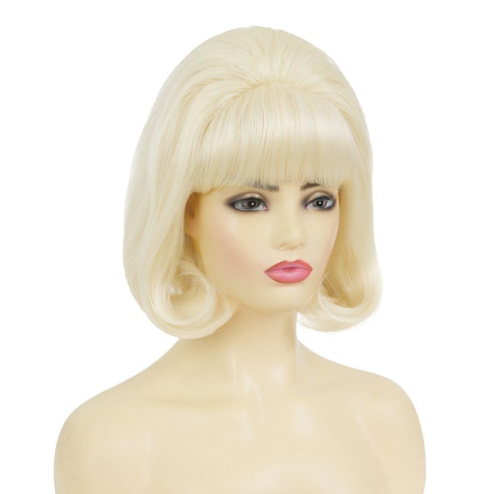 Blonde Beehive Wig for Women Short Curly Retro 50s 60s Costume Hair