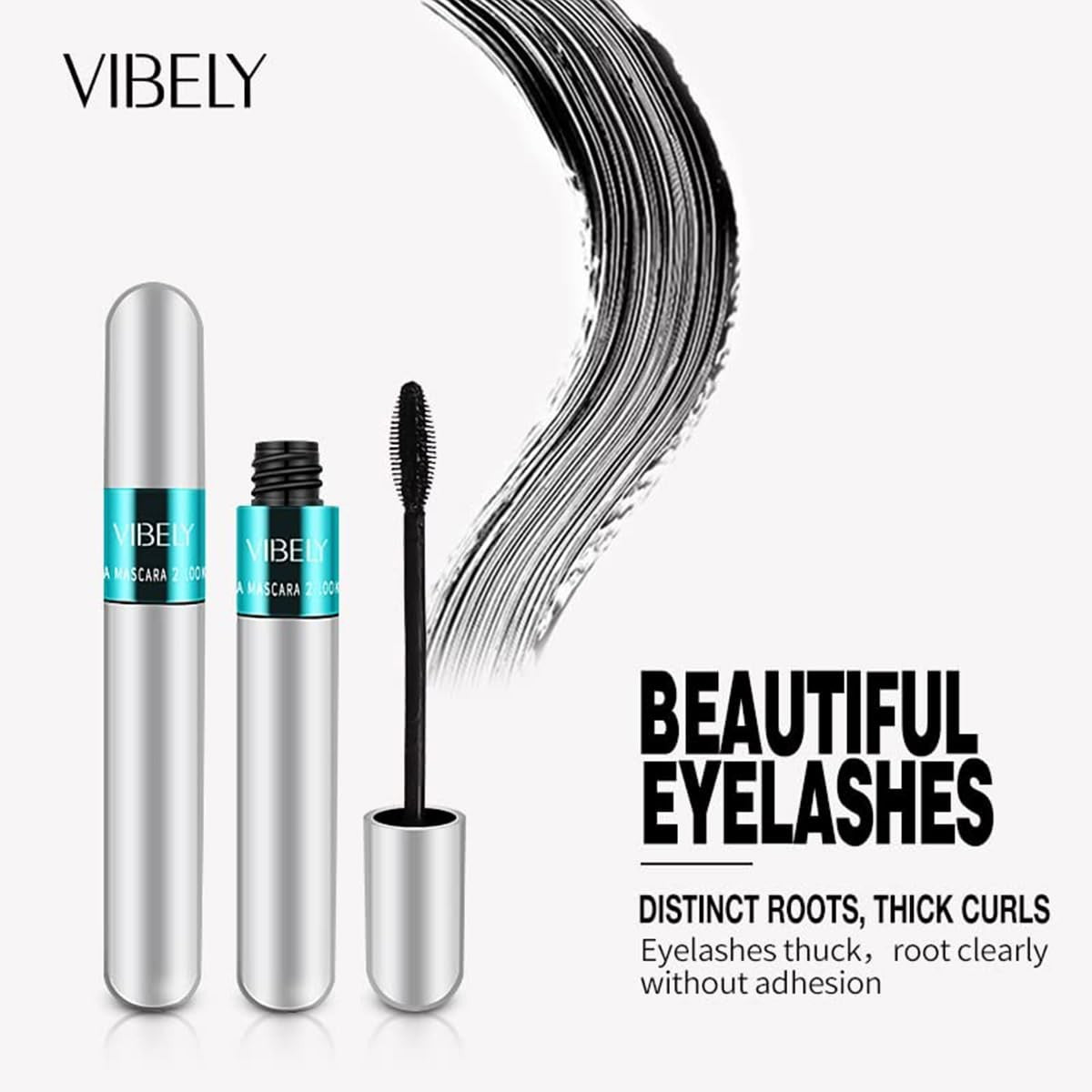 2-in-1 Waterproof Mascara 5X Longer Lash Extension with Clumping-Free Brush