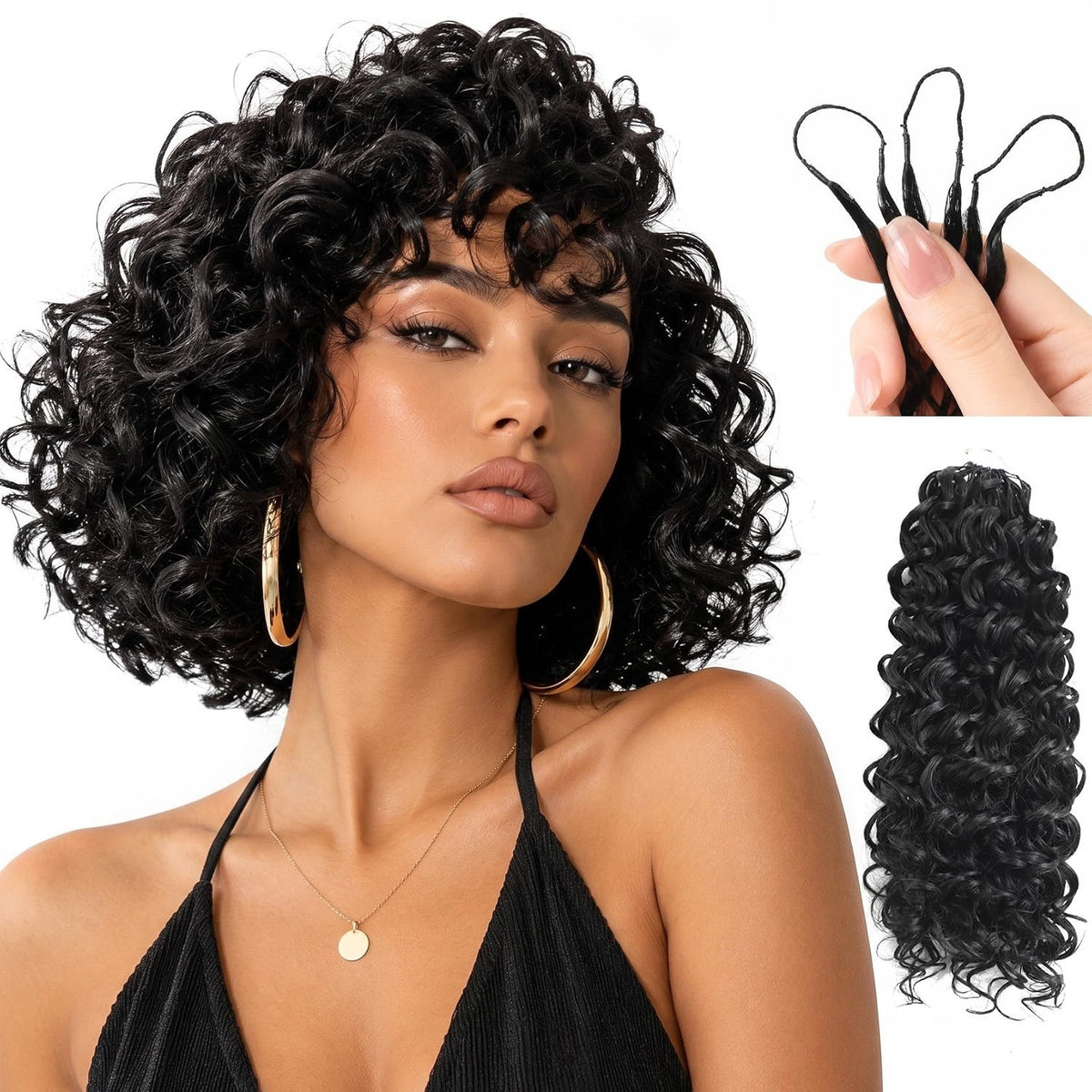 10-Inch Crochet Hair Extensions - 3 Packs of 40 Strands, Natural Curl Texture