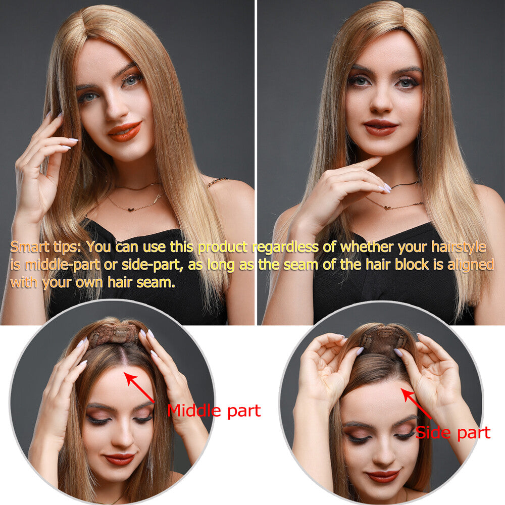Remy Human Hair Clip-In Hair Topper with Silk or Mono Base - Natural & Dark Colors