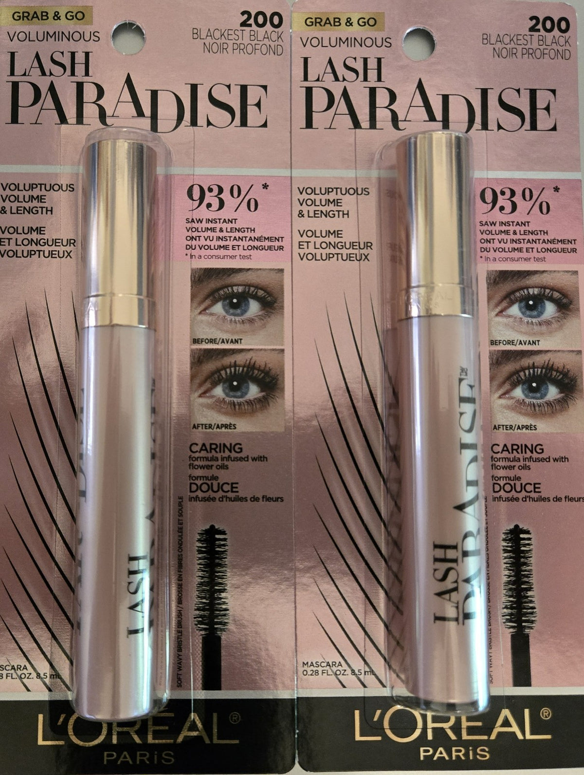 L'Oréal Lash Paradise Volumizing Mascara Blackest Black 200 - 2 Pack