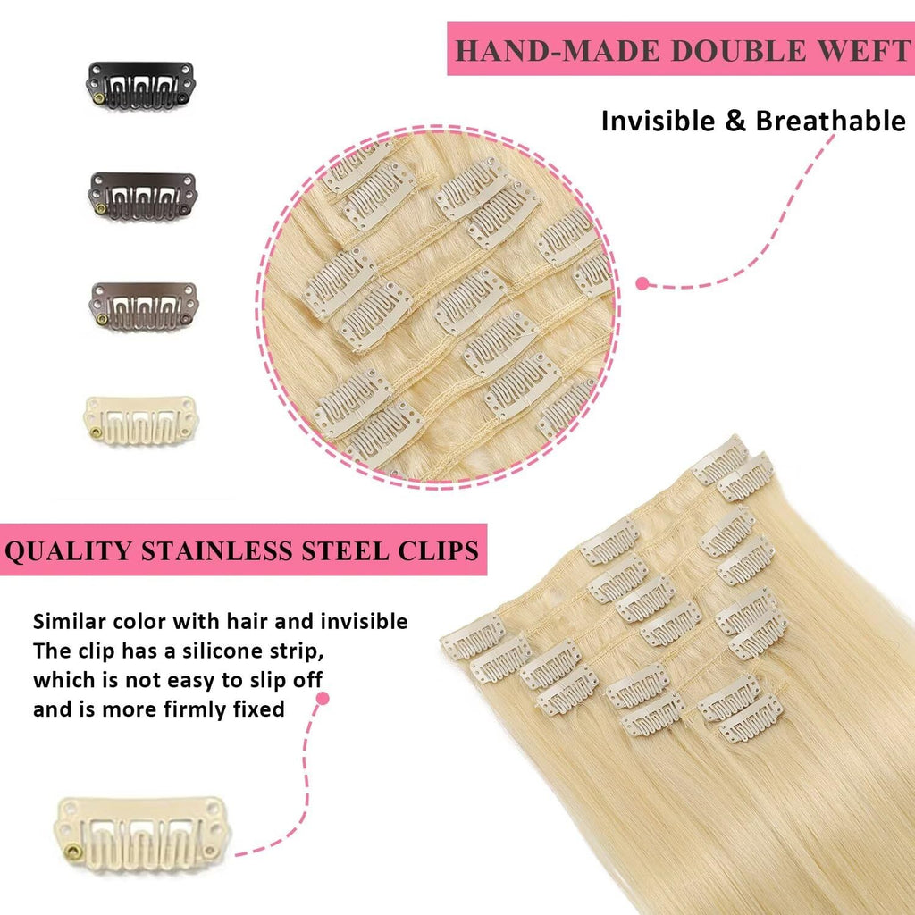 18 Inch Clip-In Hair Extensions Set - 8 Pieces in Platinum Blonde