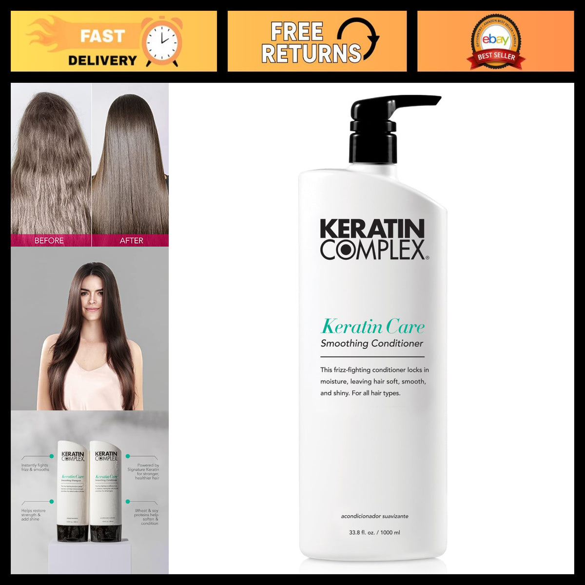 Keratin Infused Hair Conditioner for Frizz Control & Shine - Moisturizing, Smoothing