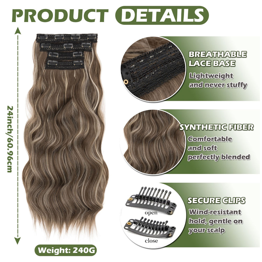 Clip-In Hair Extensions 4PCS Full Head 100% Human Hair, Various Lengths & Colors