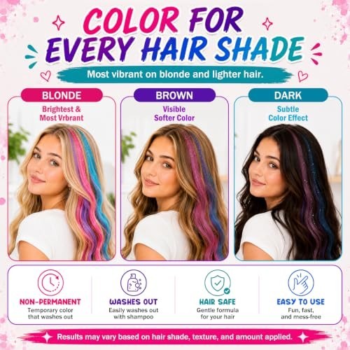 Washable Hair Chalk Set with Clip-In Extensions - 17 Colors for Temporary Hair Coloring
