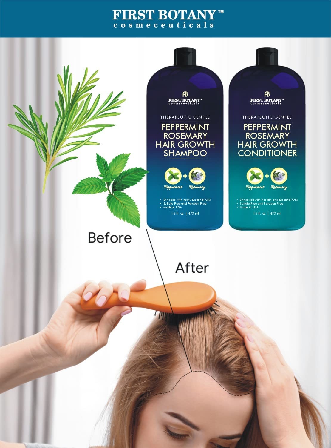Peppermint Rosemary Hair Regrowth Shampoo & Conditioner Natural Treatment