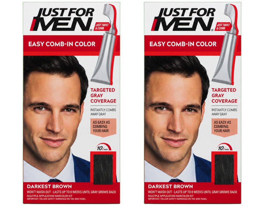 Darkest Brown Hair Color Kit for Men - Autostop No-Drip Formula, 2 Pack