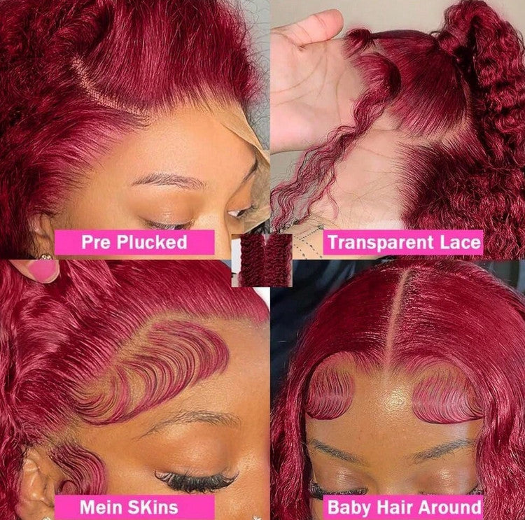 Brazilian Virgin Burgundy Human Hair Wig 200% Density 5x5 Lace Closure