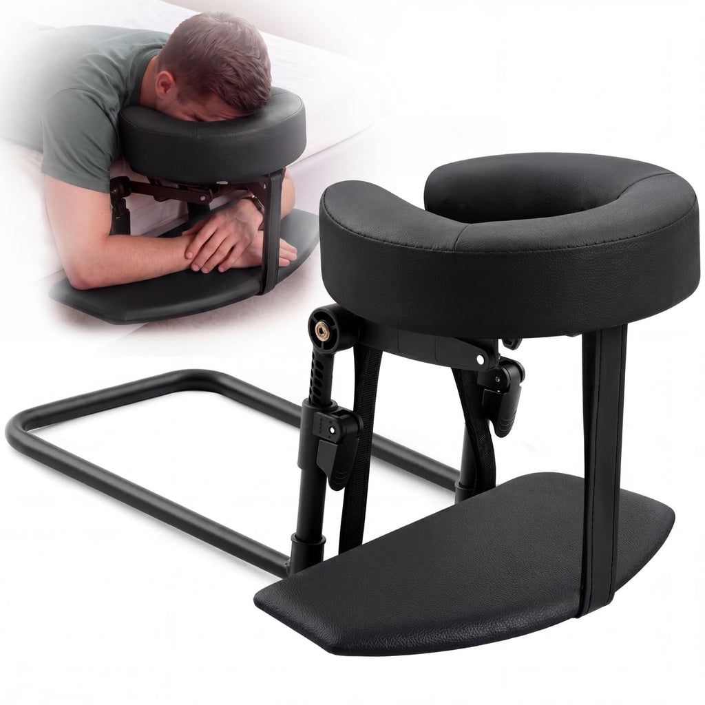 Adjustable Massage Headrest for Bed with Leather Cushion & Support Frame