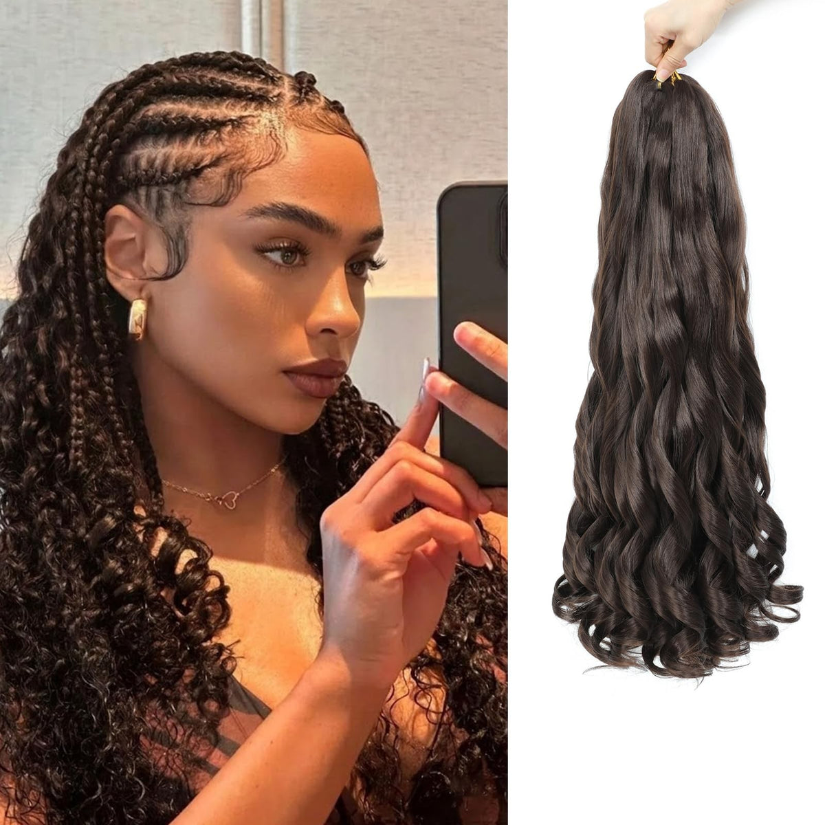 French Curl Braiding Hair Extensions 8 Packs - Synthetic Bouncy Curly Hair for Black Women