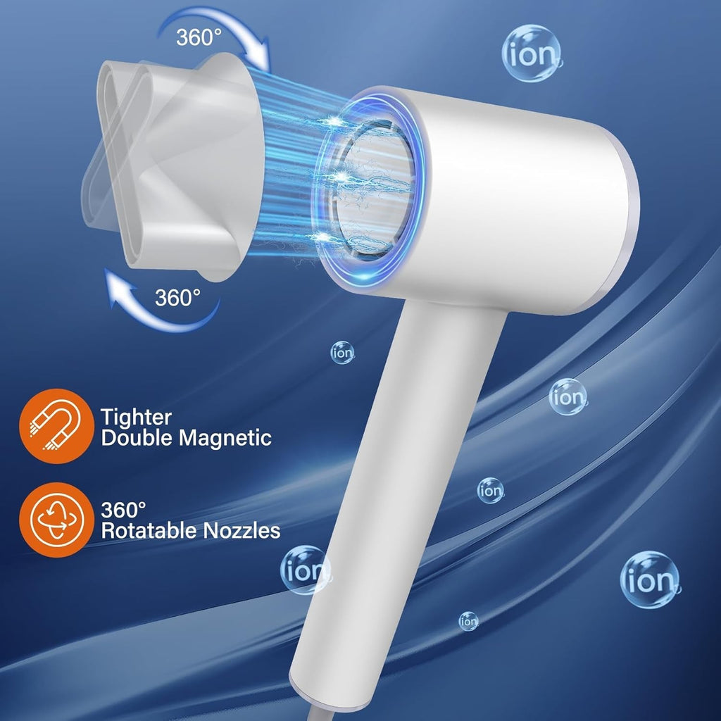 1600W Ionic Hair Dryer with LED Display & Magnetic Nozzle, Portable for Women