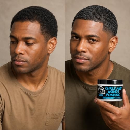 Men's Medium Hold Pomade for Curls & Waves Frizz Control Moisturizing Non-Greasy
