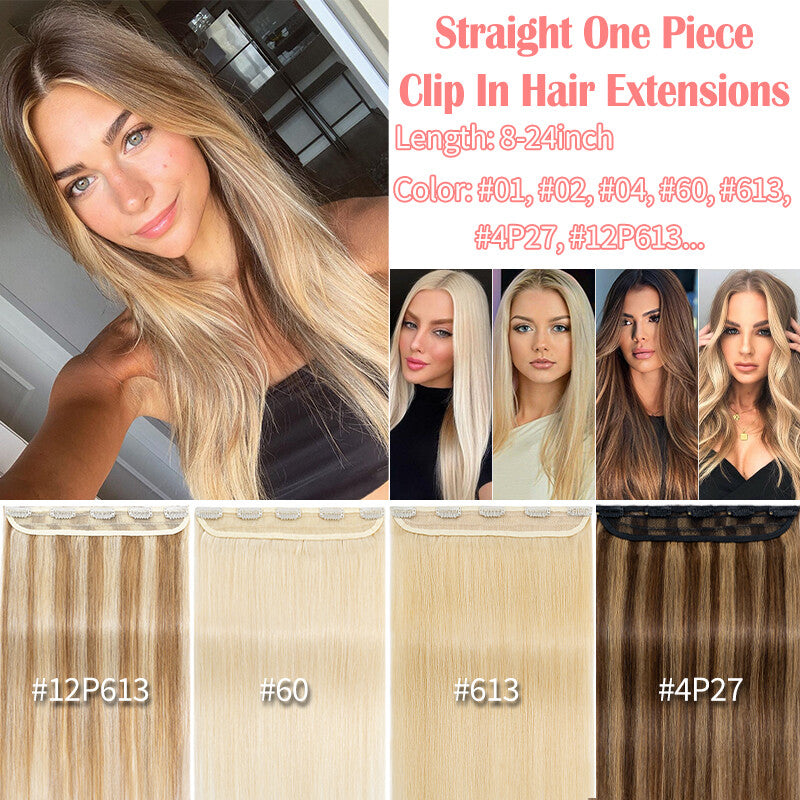 Clip-In Hair Extensions 3/4 Full Head Thick Human Hair Highlight Set