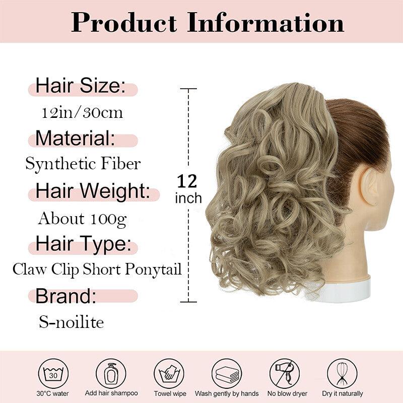 Short Claw Clip-In Ponytail Extension - Curly & Bendable 12 Inch Hair Accessory