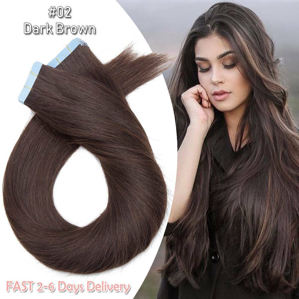 Indian Tape-In Human Hair Extensions Full Head Skin Weft 60pcs - Mix Colors & Lengths