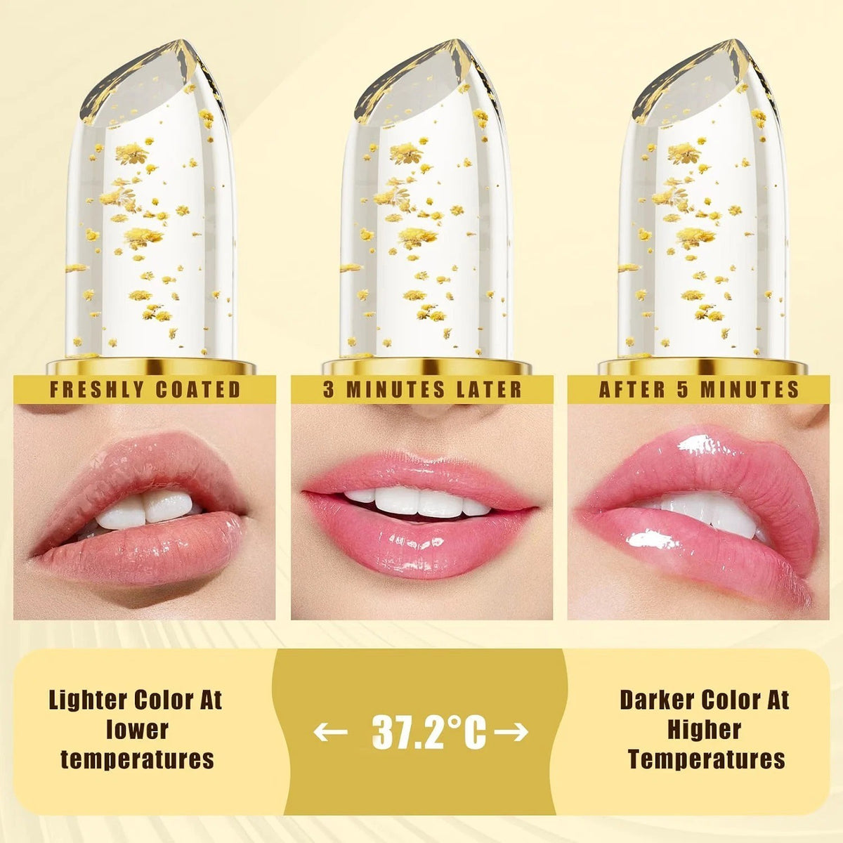 Color Changing Lipstick with Vitamin E & Gold Flakes - Long Lasting Nourishing Balm