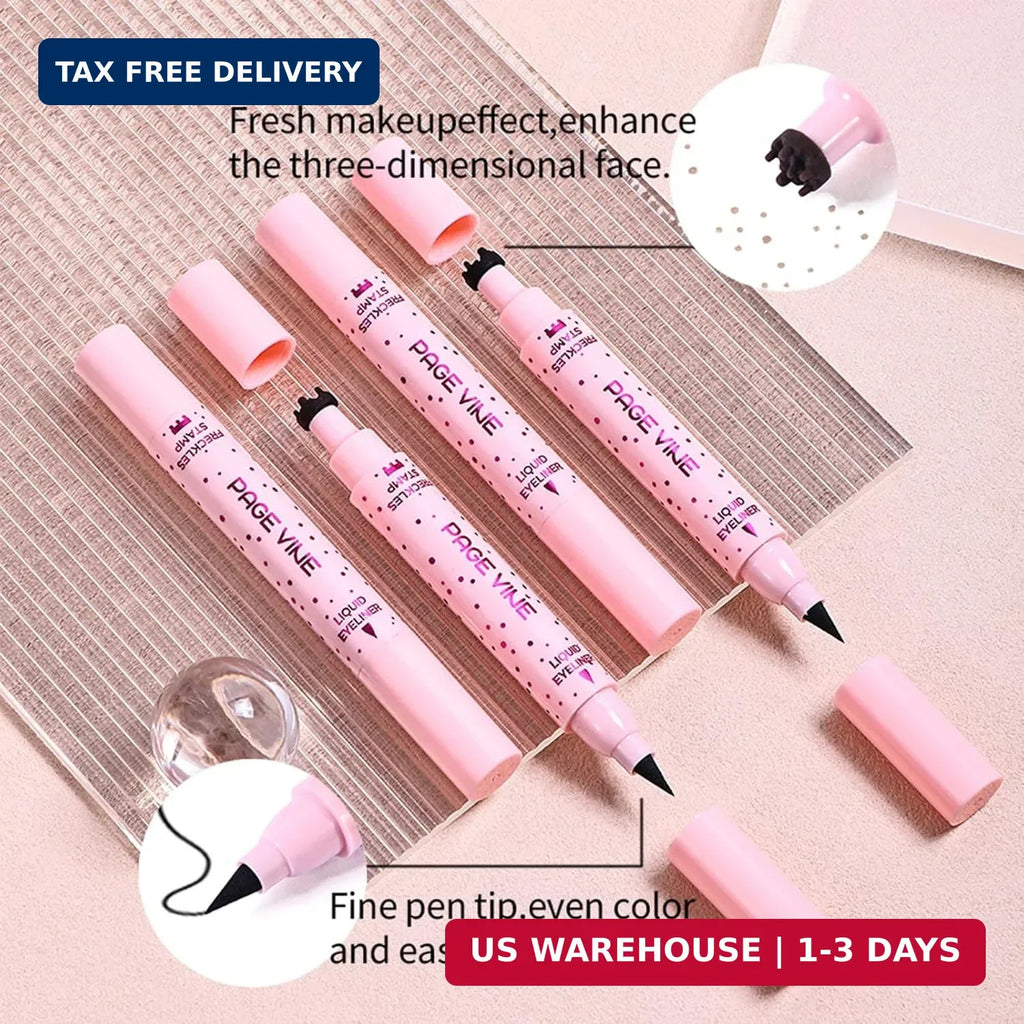 2-in-1 Fake Freckles Pen Stamp & Black Liquid Eyeliner Kit for Natural Makeup