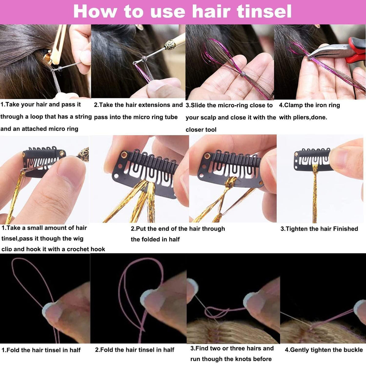 16-Color Hair Tinsel Kit with Tools - Glitter Hair Extensions & Accessories